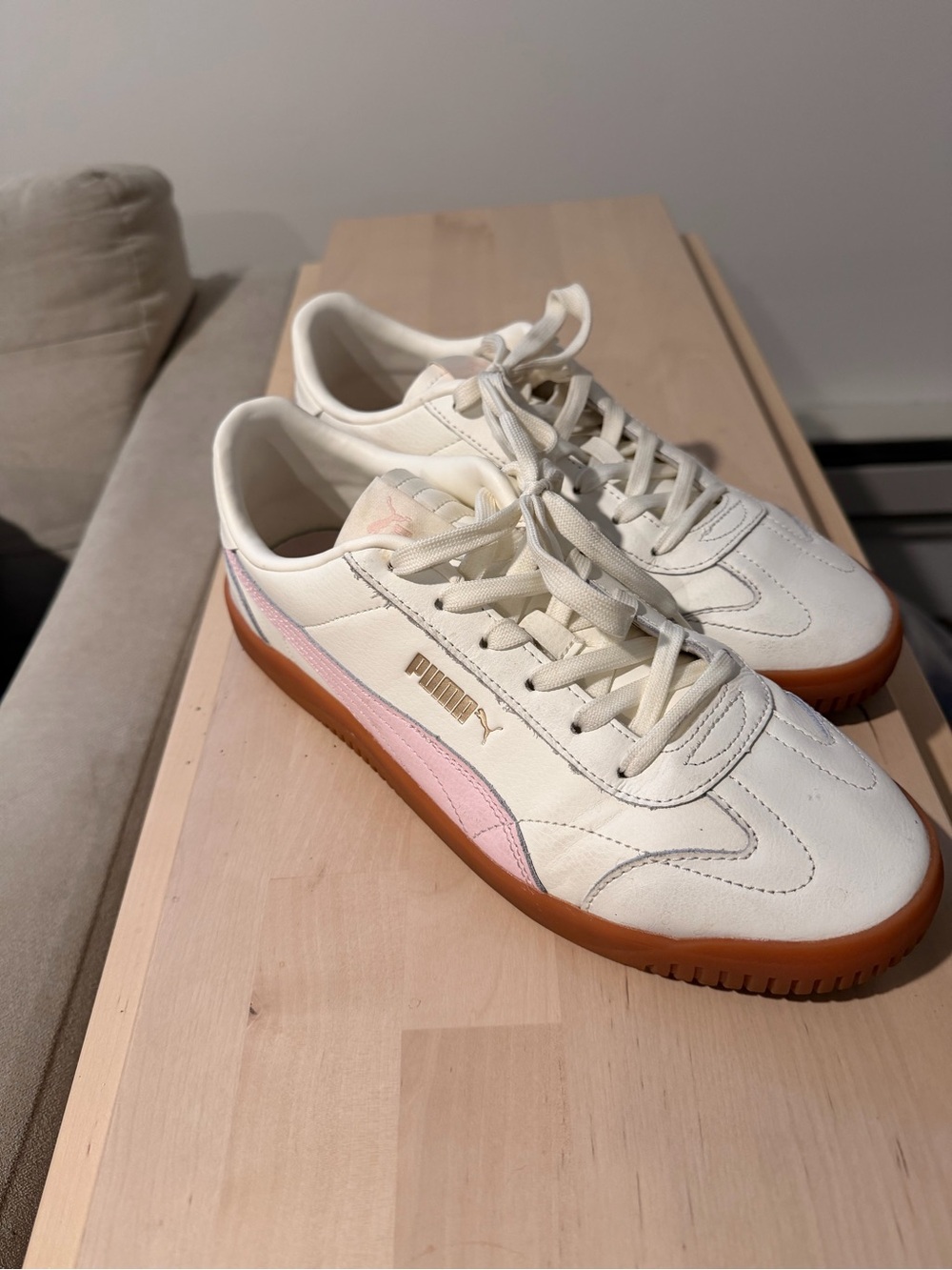 Puma Women’s Cream & Pink Leather Sneakers with Gum Sole